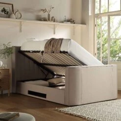 Wilton Warm Stone Fabric Ottoman TV Bed -FINZ Furniture Shop JAH 015 SAND FAB scene2