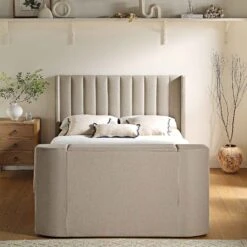Wilton Warm Stone Fabric Ottoman TV Bed -FINZ Furniture Shop JAH 015 SAND FAB scene3