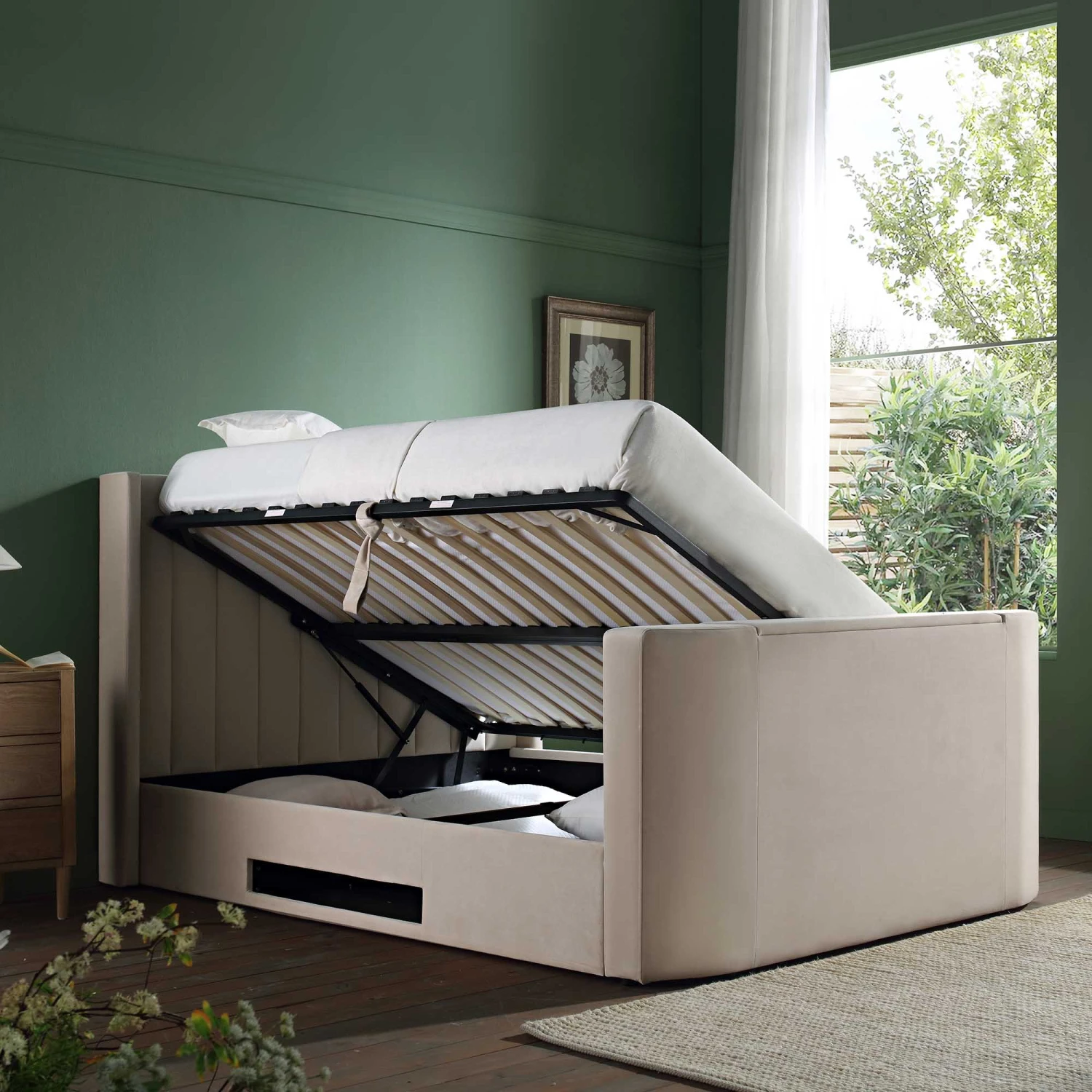 Wilton Champagne Velvet Ottoman TV Bed 4 Wilton Champagne Velvet Ottoman TV Bed - Image 3