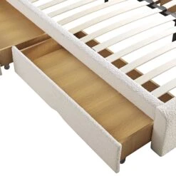 Hampstead Ecru Boucle Curved Bed With 4-Drawer Storage -FINZ Furniture Shop JAH 016 ECRU BOU 4DRAWER detail1