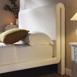 Hampstead Ecru Boucle Curved Bed 16 Hampstead Ecru Boucle Curved Bed -FINZ Furniture Shop JAH 016 ECRU BOU bedonly scene2