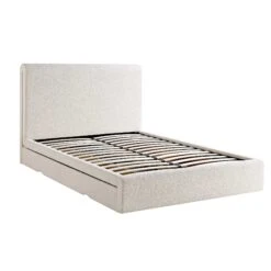 Hampstead Ecru Boucle Curved Bed With 4-Drawer Storage -FINZ Furniture Shop JAH 016 ECRU BOU withdrawer WB1
