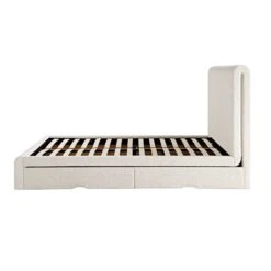 Hampstead Ecru Boucle Curved Bed With 4-Drawer Storage -FINZ Furniture Shop JAH 016 ECRU BOU withdrawer WB4