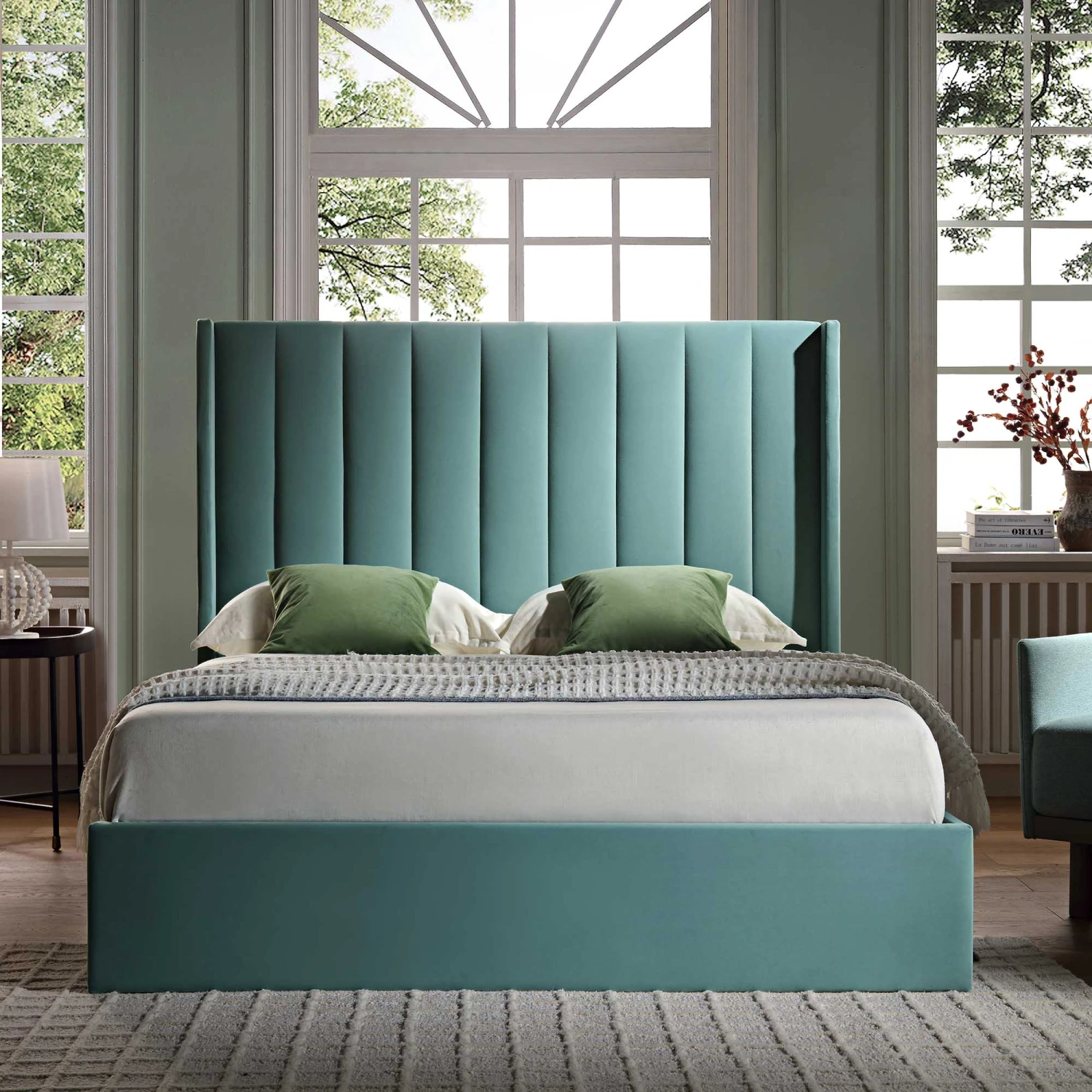 Wilton Seafoam Blue Velvet Ottoman Storage Bed 4 Wilton Seafoam Blue Velvet Ottoman Storage Bed - Image 2