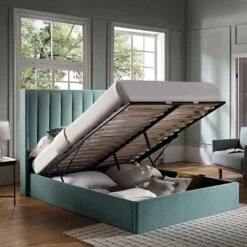 Wilton Seafoam Blue Velvet Ottoman Storage Bed 19 Wilton Seafoam Blue Velvet Ottoman Storage Bed -FINZ Furniture Shop JAH 017 BLUE VEL scene2
