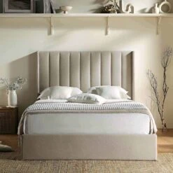 Wilton Warm Stone Fabric Ottoman Storage Bed 19 Wilton Warm Stone Fabric Ottoman Storage Bed -FINZ Furniture Shop JAH 017 SAND FAB scene2