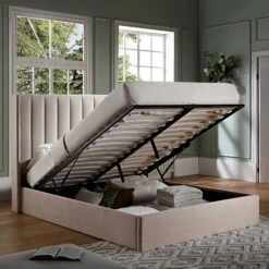 Wilton Champagne Velvet Ottoman Storage Bed 19 Wilton Champagne Velvet Ottoman Storage Bed -FINZ Furniture Shop JAH 017 STONE VEL scene1