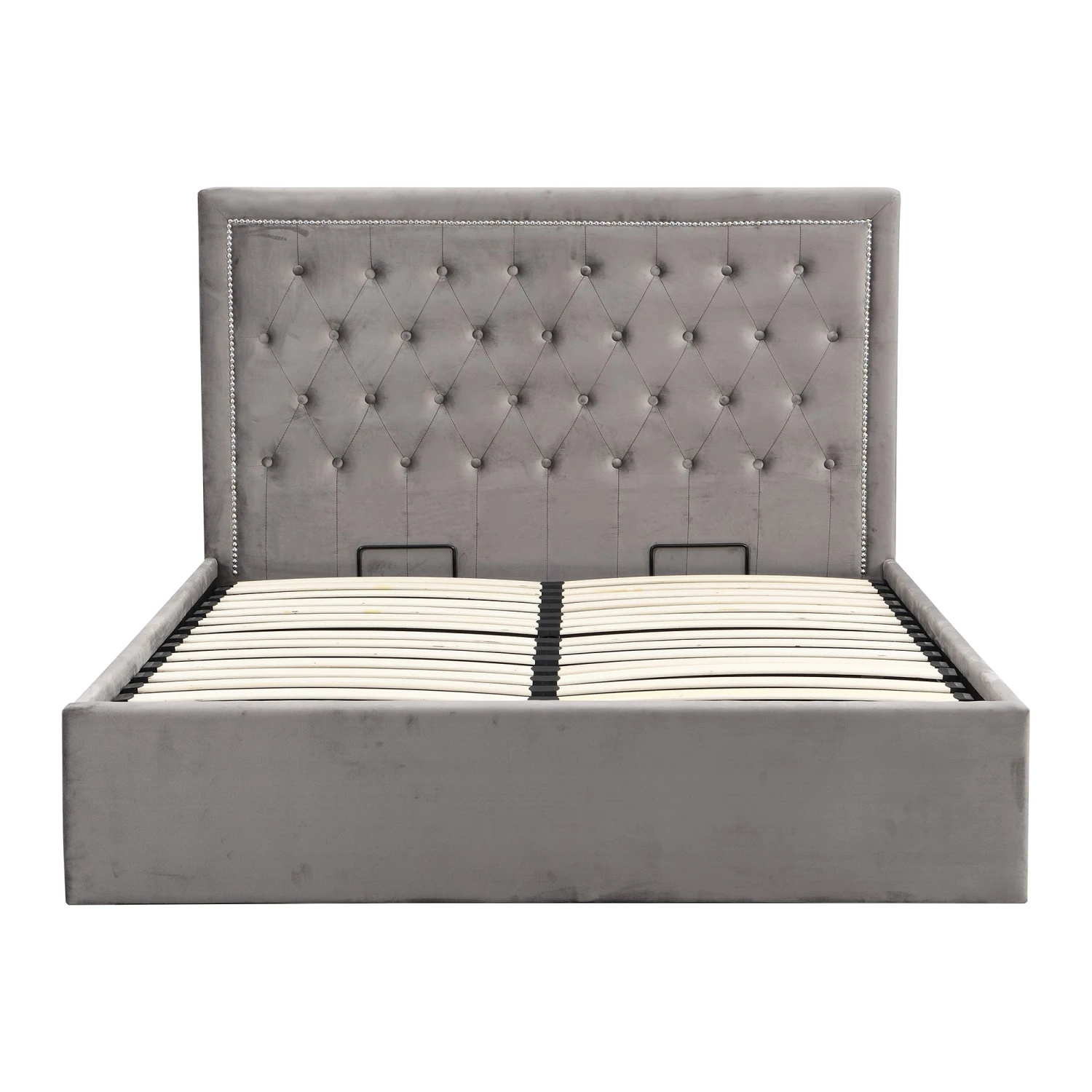 Hartwell Upholstered Ottoman Storage Bed With Nailhead Trim Headboard (Grey Velvet) 6 Hartwell Upholstered Ottoman Storage Bed With Nailhead Trim Headboard (Grey Velvet) - Image 4
