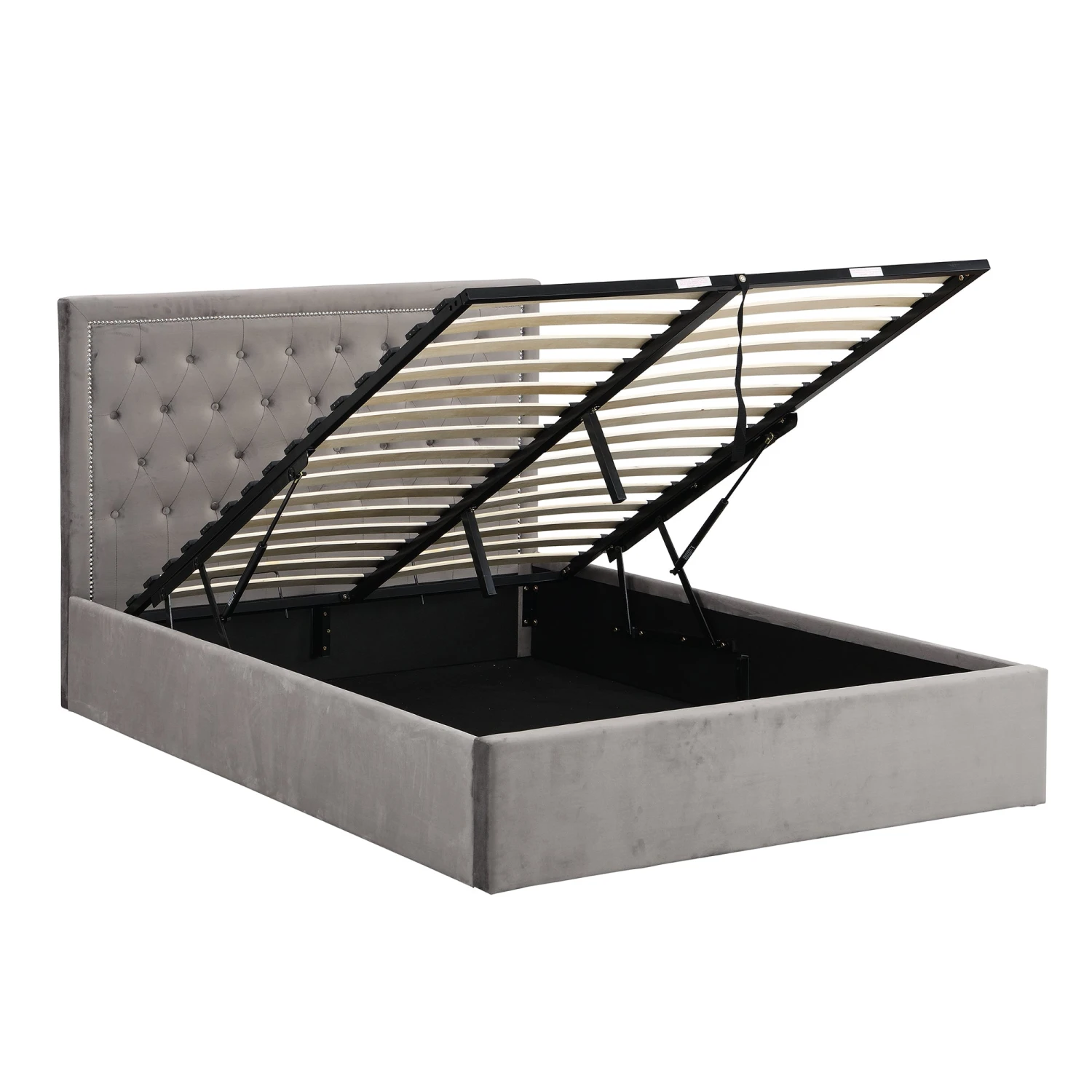 Hartwell Upholstered Ottoman Storage Bed With Nailhead Trim Headboard (Grey Velvet) 7 Hartwell Upholstered Ottoman Storage Bed With Nailhead Trim Headboard (Grey Velvet) - Image 5