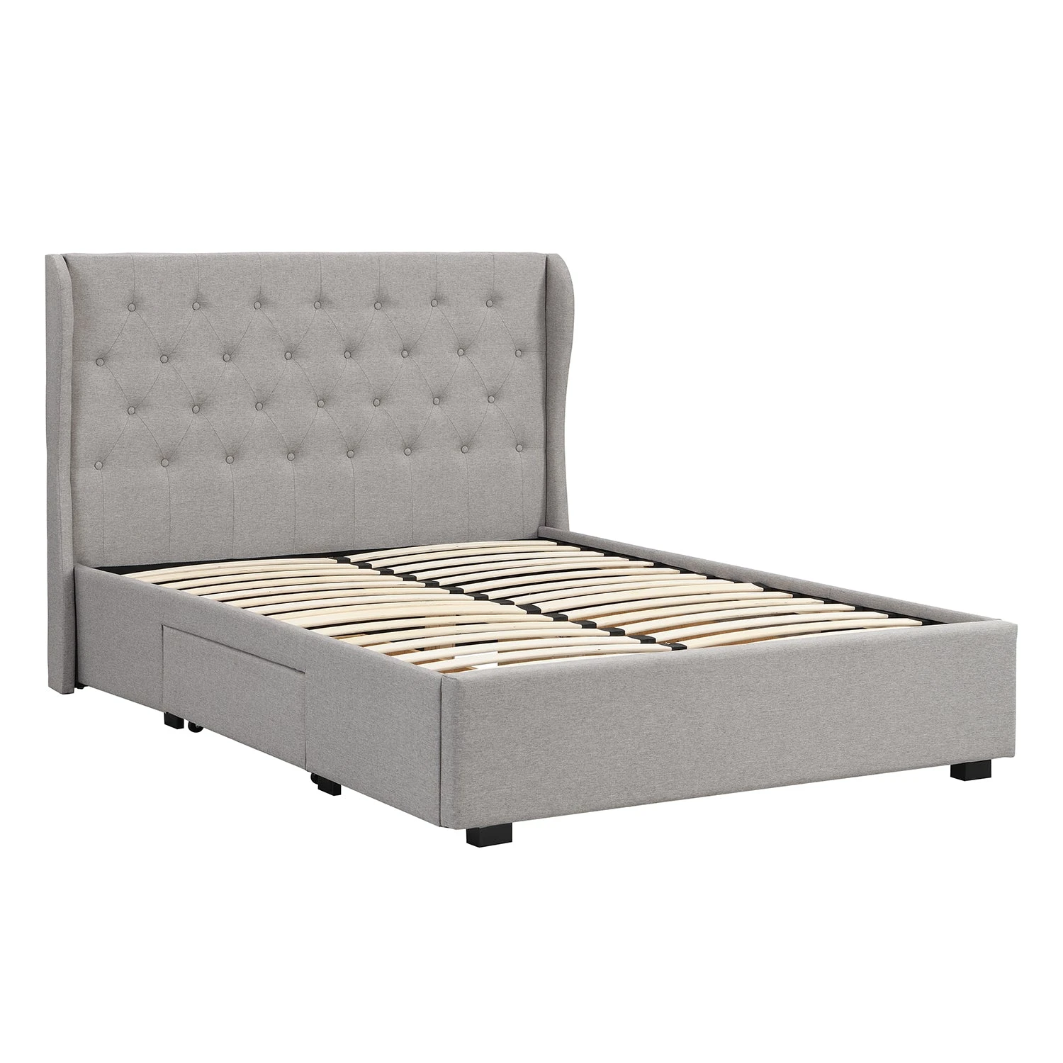 Weston Buttoned Wing Back Upholstered 2-Drawer Storage Bed (Grey Fabric) 5 Weston Buttoned Wing Back Upholstered 2-Drawer Storage Bed (Grey Fabric) - Image 3