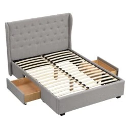 Weston Buttoned Wing Back Upholstered 2-Drawer Storage Bed (Grey Fabric) 18 Weston Buttoned Wing Back Upholstered 2-Drawer Storage Bed (Grey Fabric) -FINZ Furniture Shop JAH 03 GREYFAB 4