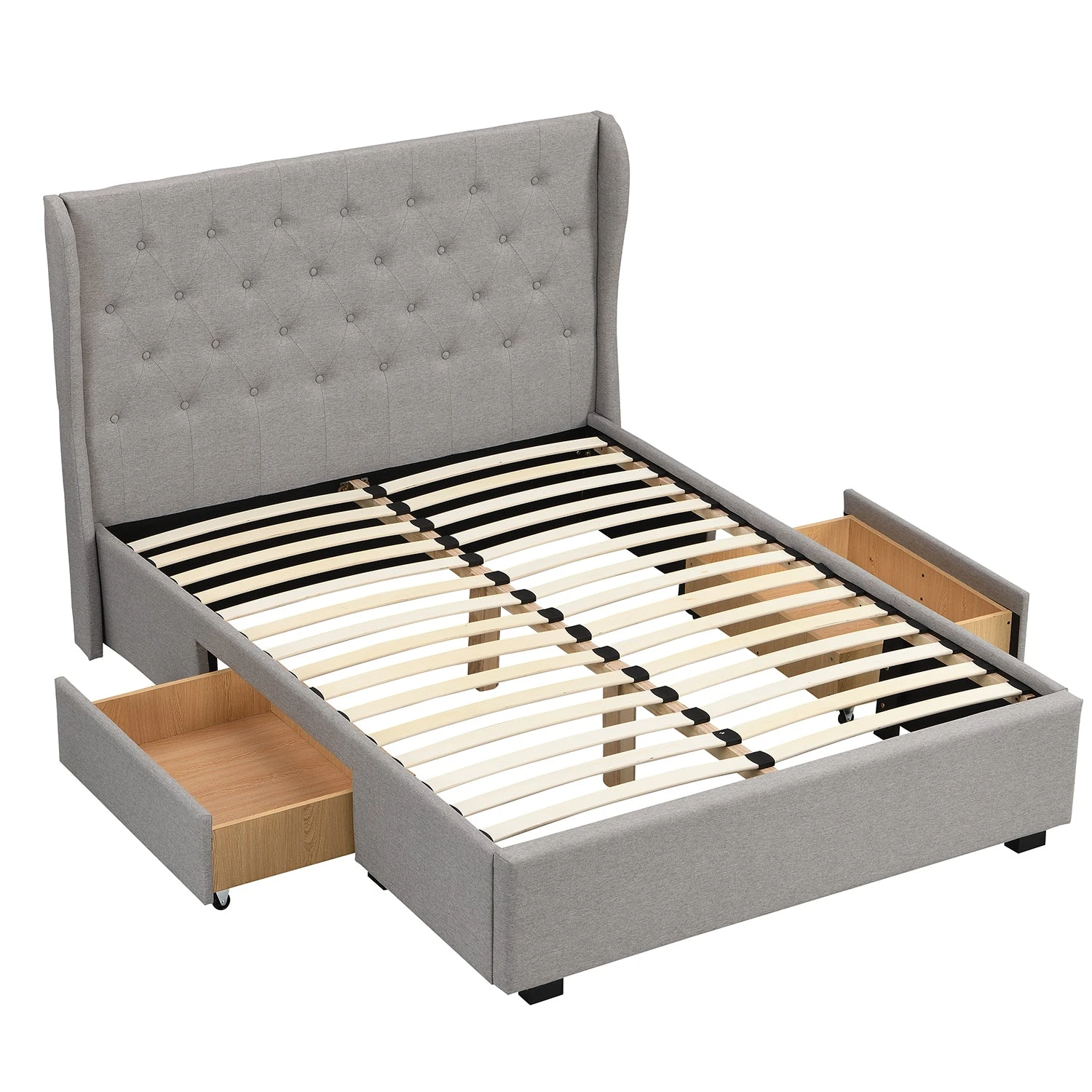 Weston Buttoned Wing Back Upholstered 2-Drawer Storage Bed (Grey Fabric) 7 Weston Buttoned Wing Back Upholstered 2-Drawer Storage Bed (Grey Fabric) - Image 5