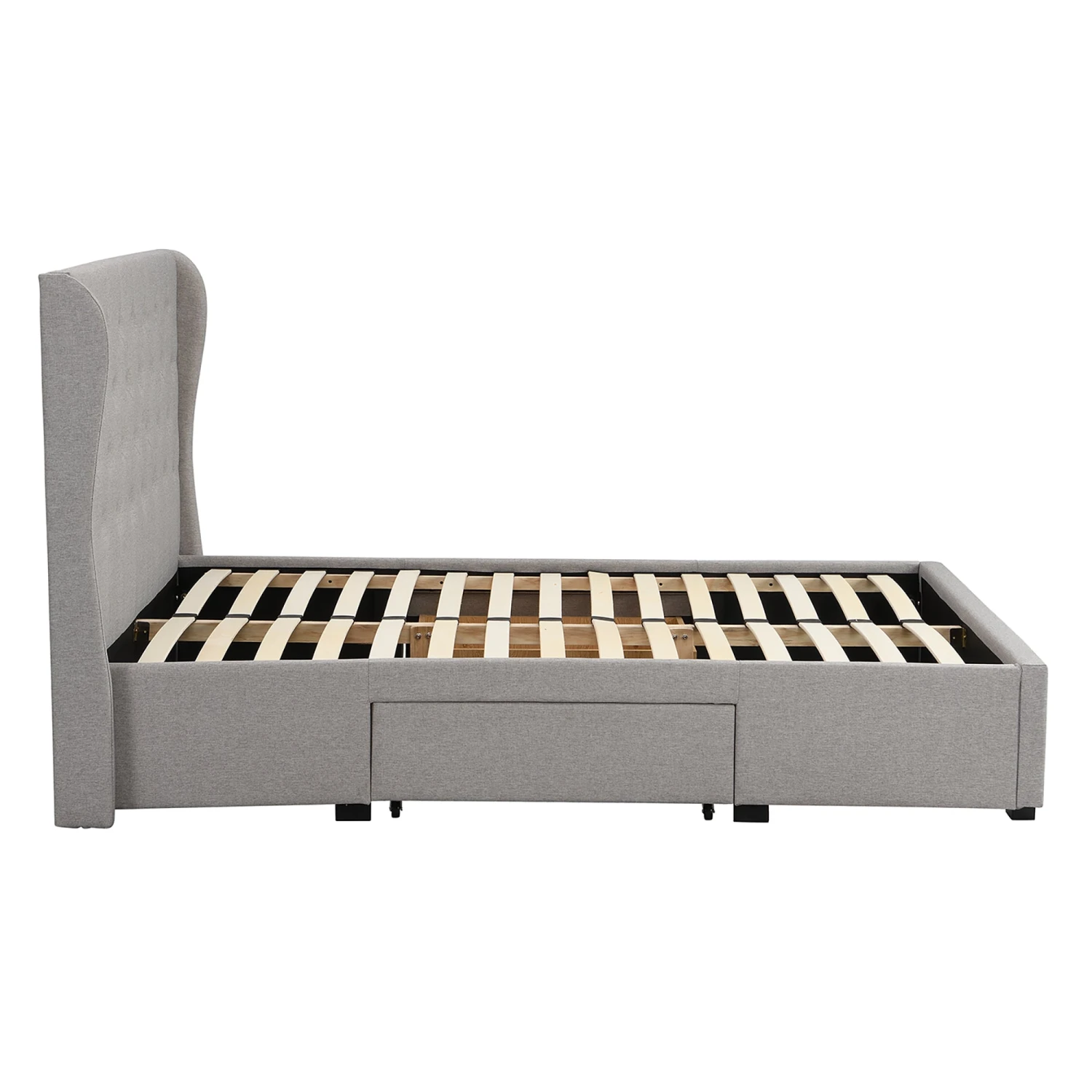 Weston Buttoned Wing Back Upholstered 2-Drawer Storage Bed (Grey Fabric) 8 Weston Buttoned Wing Back Upholstered 2-Drawer Storage Bed (Grey Fabric) - Image 6