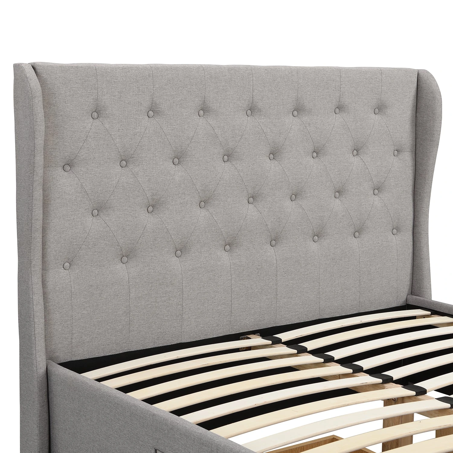 Weston Buttoned Wing Back Upholstered 2-Drawer Storage Bed (Grey Fabric) 10 Weston Buttoned Wing Back Upholstered 2-Drawer Storage Bed (Grey Fabric) - Image 8