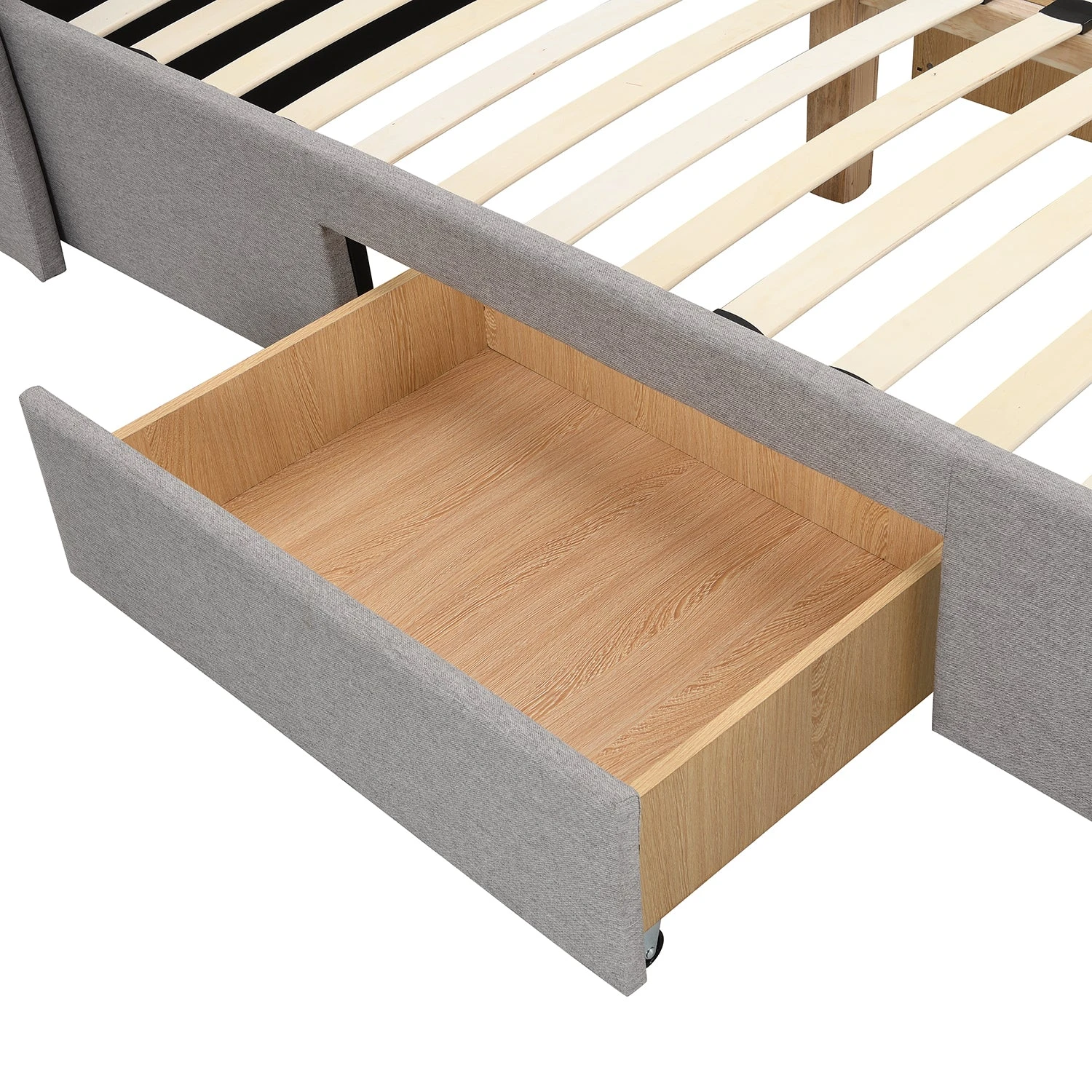 Weston Buttoned Wing Back Upholstered 2-Drawer Storage Bed (Grey Fabric) 11 Weston Buttoned Wing Back Upholstered 2-Drawer Storage Bed (Grey Fabric) - Image 9