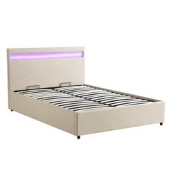 Pimlico End Opening Ottoman Storage Bed Frame With Muti-colour LED Headboard (Beige Fabric) -FINZ Furniture Shop JAH 05 BEIGEFAB GIF