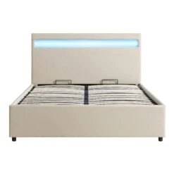 Pimlico End Opening Ottoman Storage Bed Frame With Muti-colour LED Headboard (Beige Fabric) -FINZ Furniture Shop JAH 05 BEIGEFAB WB1