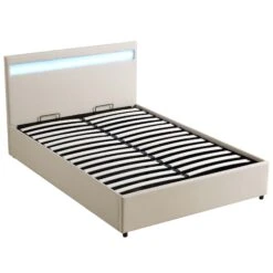 Pimlico End Opening Ottoman Storage Bed Frame With Muti-colour LED Headboard (Beige Fabric) -FINZ Furniture Shop JAH 05 BEIGEFAB WB2