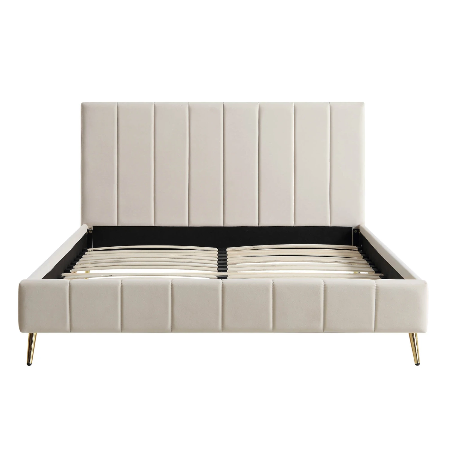 Sylvie Velvet Upholstered Bed Frame With Golden Chrome Legs, Champagne Velvet 5 Sylvie Velvet Upholstered Bed Frame With Golden Chrome Legs, Champagne Velvet - Image 3