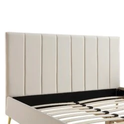 Sylvie Velvet Upholstered Bed Frame With Golden Chrome Legs, Champagne Velvet 19 Sylvie Velvet Upholstered Bed Frame With Golden Chrome Legs, Champagne Velvet -FINZ Furniture Shop JAH 06 CHAMPVEL detail1