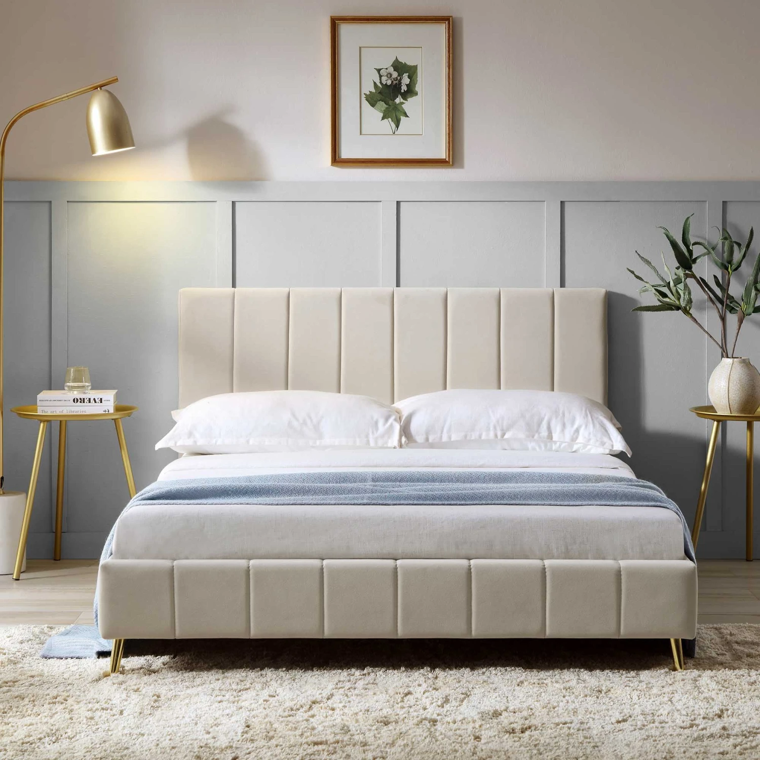 Sylvie Velvet Upholstered Bed Frame With Golden Chrome Legs, Champagne Velvet 4 Sylvie Velvet Upholstered Bed Frame With Golden Chrome Legs, Champagne Velvet - Image 2