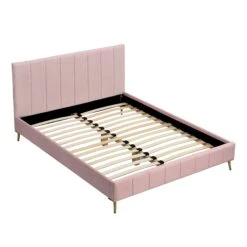 Sylvie Velvet Upholstered Bed Frame With Golden Chrome Legs, Pink Velvet 14 Sylvie Velvet Upholstered Bed Frame With Golden Chrome Legs, Pink Velvet -FINZ Furniture Shop JAH 06 PINKVEL 2