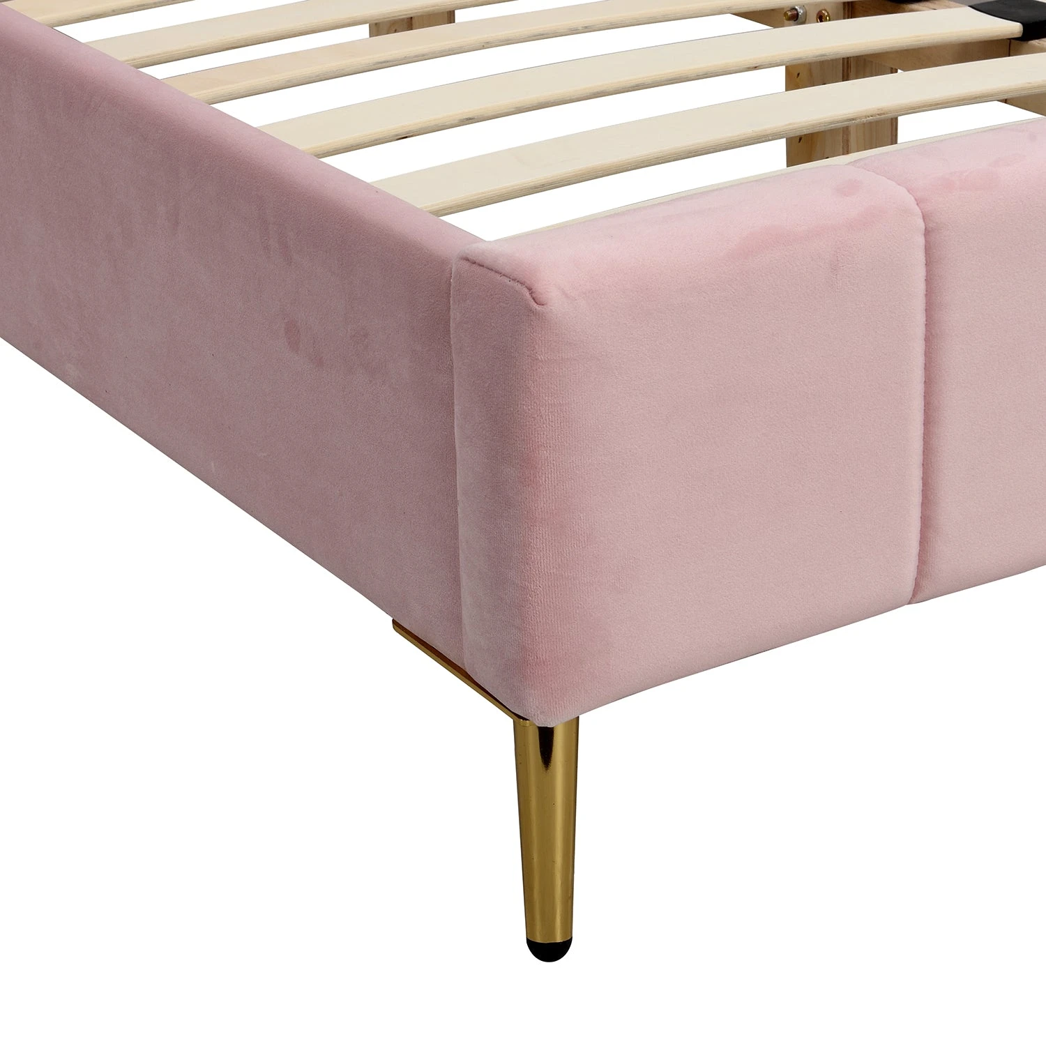 Sylvie Velvet Upholstered Bed Frame With Golden Chrome Legs, Pink Velvet 12 Sylvie Velvet Upholstered Bed Frame With Golden Chrome Legs, Pink Velvet - Image 10