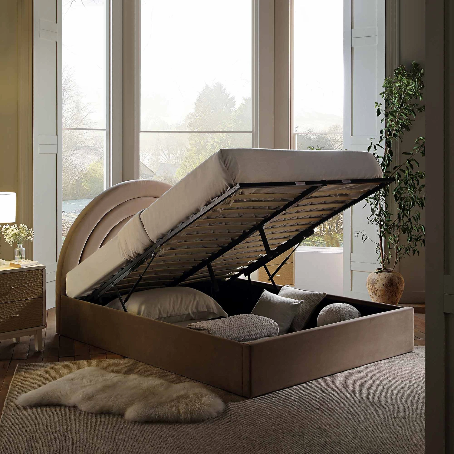 Archer Mink Velvet Ottoman Storage Bed 5 Archer Mink Velvet Ottoman Storage Bed - Image 3