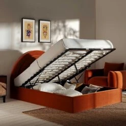 Archer Rust Velvet Ottoman Storage Bed 18 Archer Rust Velvet Ottoman Storage Bed -FINZ Furniture Shop JAH 09 RUSTVEL scene2