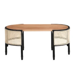 Jeanne Cane Rattan Solid Wood Oval Coffee Table -FINZ Furniture Shop Jeanne 3