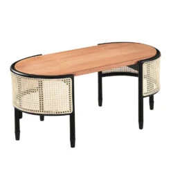 Jeanne Cane Rattan Solid Wood Oval Coffee Table -FINZ Furniture Shop Jeanne 4