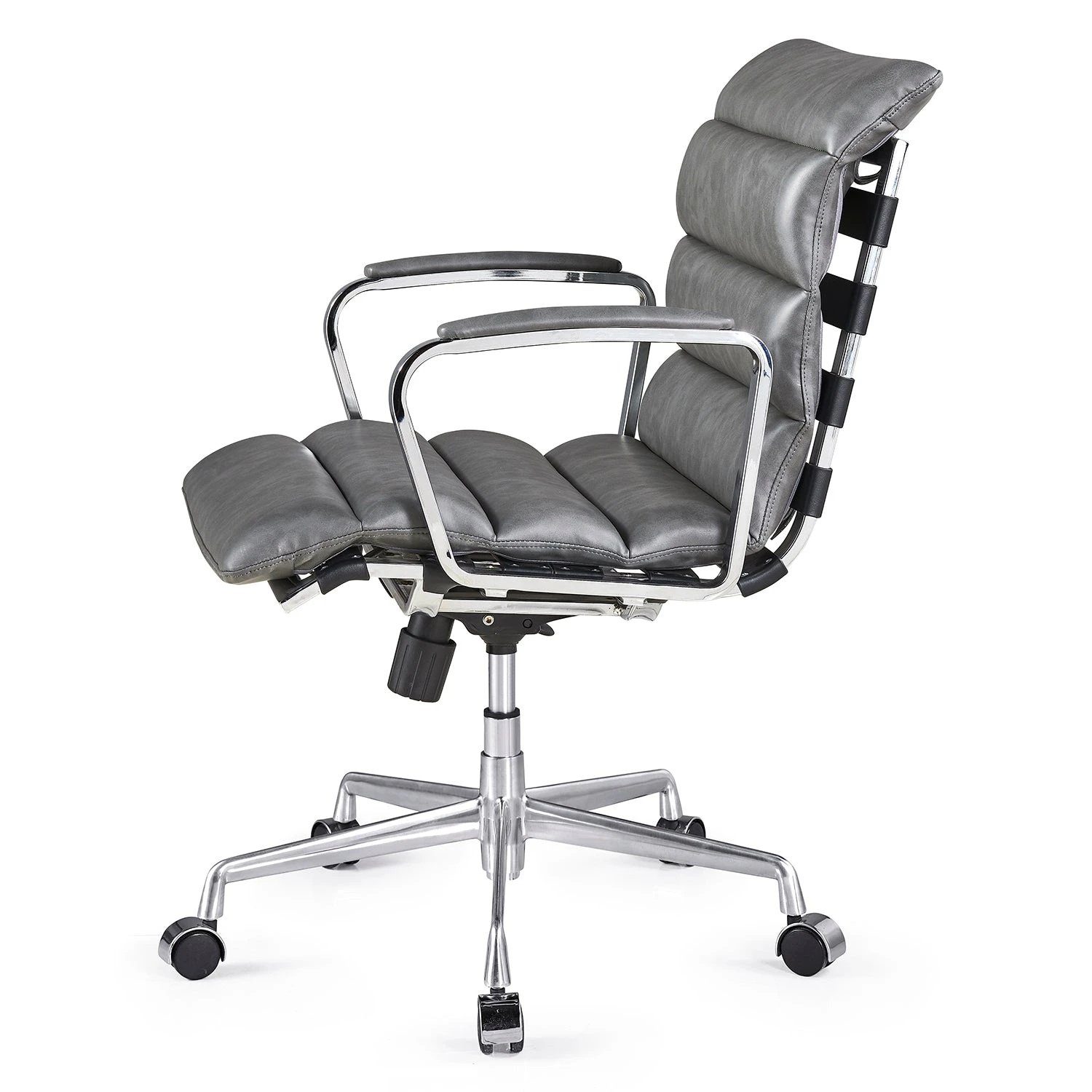 Kingston Vintage Effect Faux Leather Office Chair With Chrome Frame And Aluminium Base Grey 6 Kingston Vintage Effect Faux Leather Office Chair With Chrome Frame And Aluminium Base Grey - Image 4