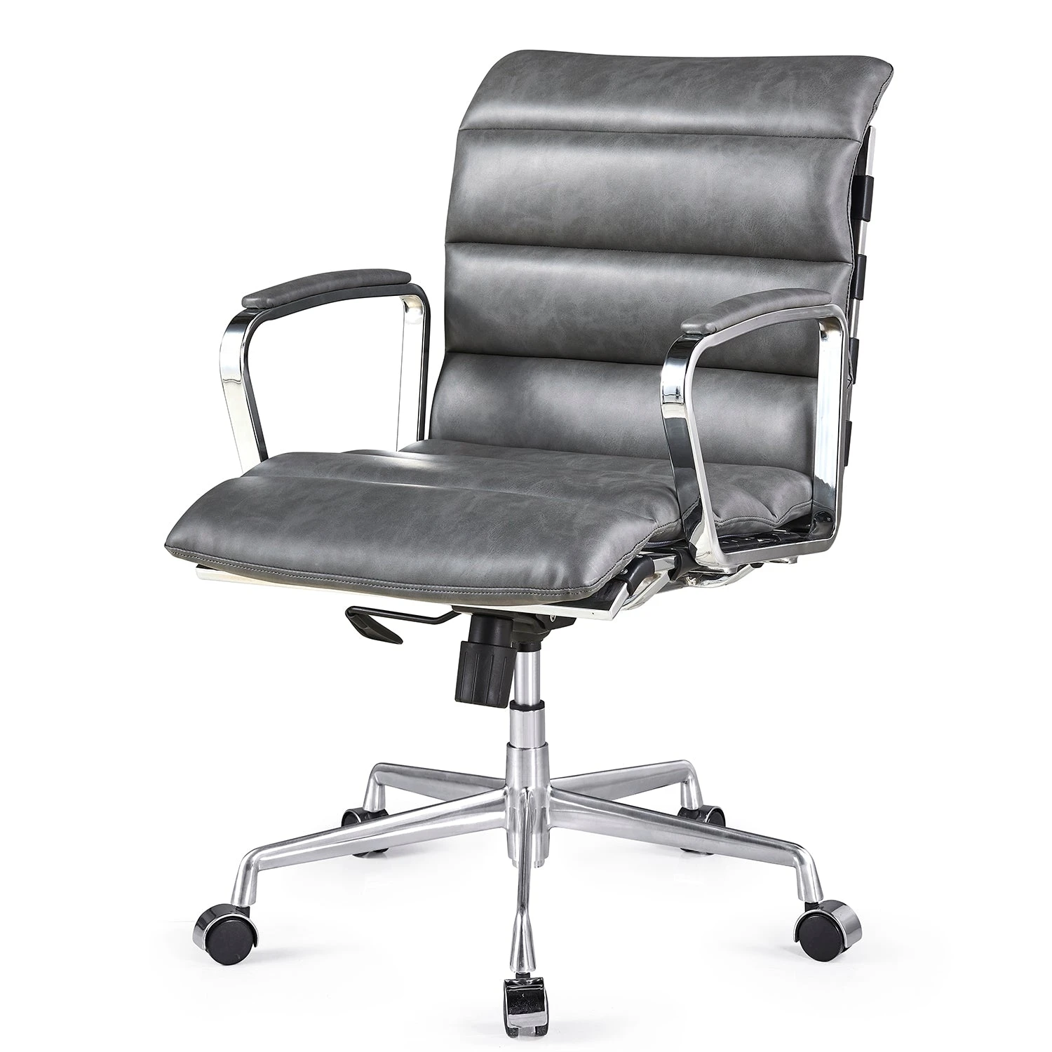 Kingston Vintage Effect Faux Leather Office Chair With Chrome Frame And Aluminium Base Grey 4 Kingston Vintage Effect Faux Leather Office Chair With Chrome Frame And Aluminium Base Grey - Image 2