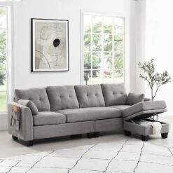Brunswick Large 4-Seater Storage Chaise Sofa In Light Grey 17 Brunswick Large 4-Seater Storage Chaise Sofa In Light Grey -FINZ Furniture Shop LVSF 03 LIGHTGREY scene2