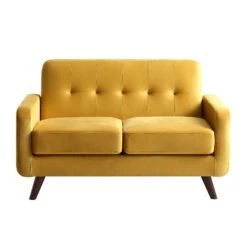 Clarence 2-Seater Sofa In Mustard Yellow Velvet -FINZ Furniture Shop LVSF 06 MUSTARDVEL 2ST WB1