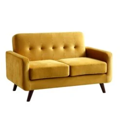 Clarence 2-Seater Sofa In Mustard Yellow Velvet -FINZ Furniture Shop LVSF 06 MUSTARDVEL 2ST WB2