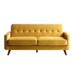 Clarence 3-Seater Sofa In Mustard Yellow Velvet -FINZ Furniture Shop LVSF 06 MUSTARDVEL 3ST WB1