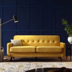 Clarence 3-Seater Sofa In Mustard Yellow Velvet -FINZ Furniture Shop LVSF 06 MUSTARDVEL 3ST scene2