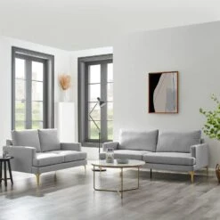 Haven Grey Fabric 2-Seater Sofa 29 Haven Grey Fabric 2-Seater Sofa -FINZ Furniture Shop LVSF 169 LGREYFAB setscene