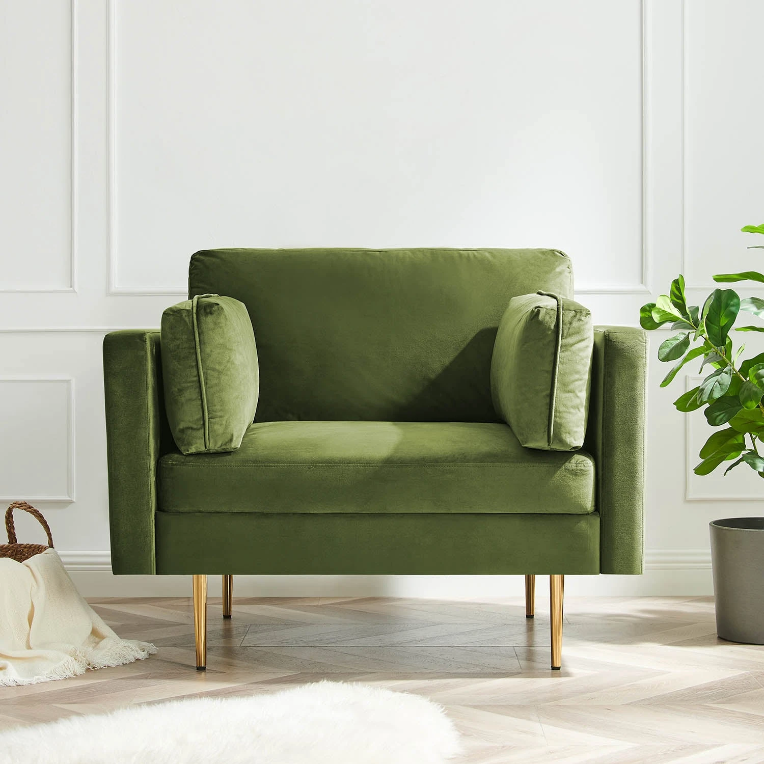 Pelham Moss Green Velvet Fabric Armchair 4 Pelham Moss Green Velvet Fabric Armchair - Image 2