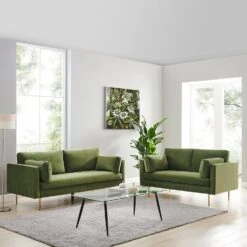 Pelham Moss Green Velvet Fabric Sofa 31 Pelham Moss Green Velvet Fabric Sofa -FINZ Furniture Shop LVSF 386 GREENVEL SET