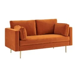 Pelham Orange Velvet Fabric Sofa -FINZ Furniture Shop LVSF 386 ORANGEVEL 2ST 3