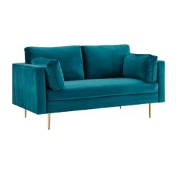 Pelham Teal Blue Velvet Fabric Sofa 24 Pelham Teal Blue Velvet Fabric Sofa -FINZ Furniture Shop LVSF 386 TEALVEL 2ST 3