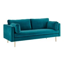 Pelham Teal Blue Velvet Fabric Sofa 21 Pelham Teal Blue Velvet Fabric Sofa -FINZ Furniture Shop LVSF 386 TEALVEL 3ST 3
