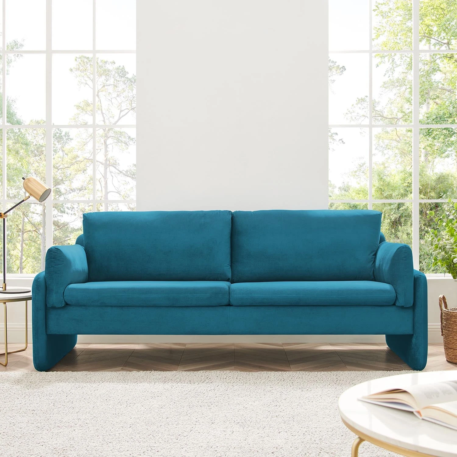 Clapham 3-Seater Sea Blue Velvet Fabric Sofa 3 Clapham 3-Seater Sea Blue Velvet Fabric Sofa