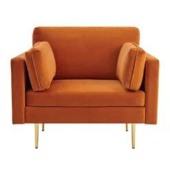 Pelham Orange Velvet Fabric Armchair 11 Pelham Orange Velvet Fabric Armchair -FINZ Furniture Shop LVSF 89 ORANGEVEL 1ST WB1