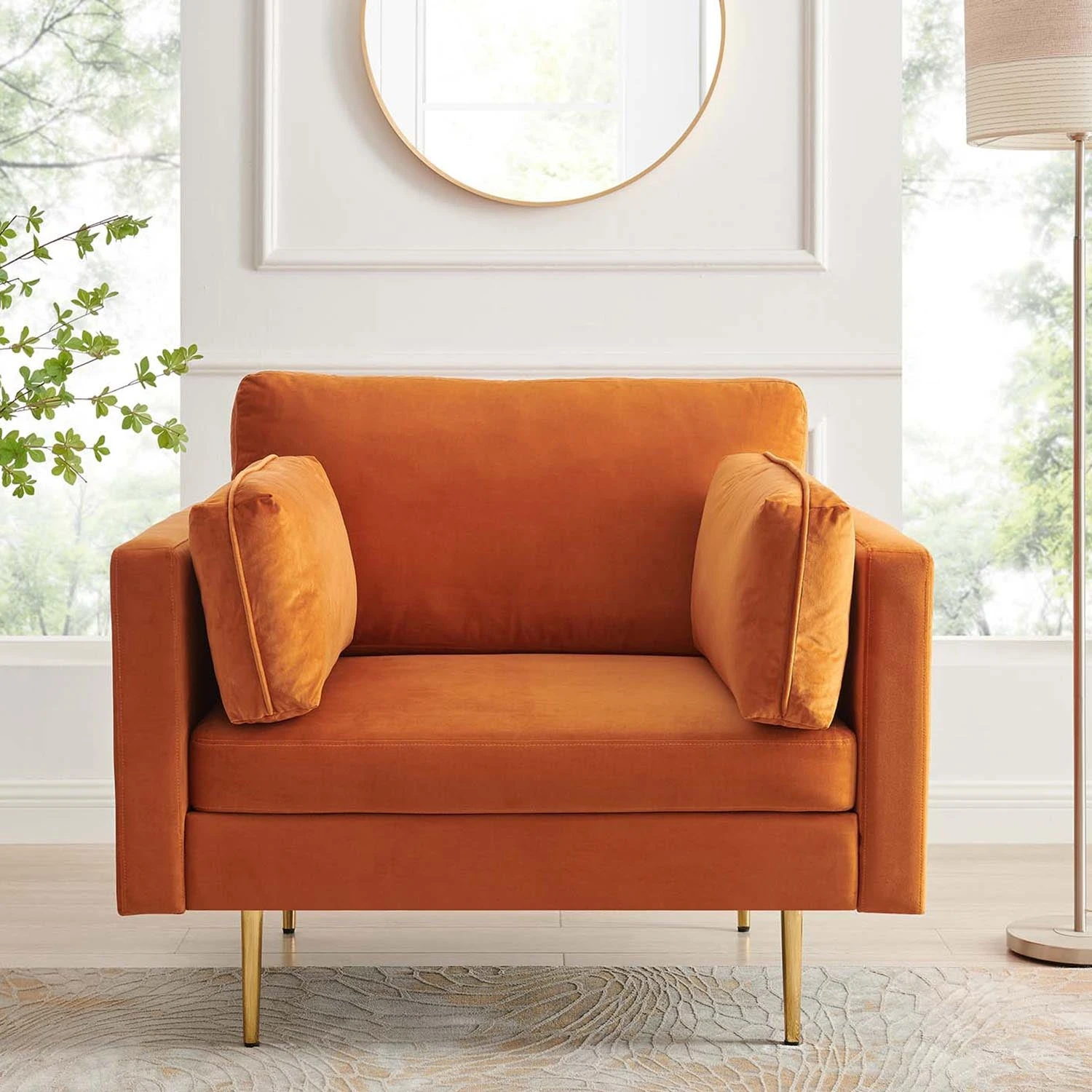 Pelham Orange Velvet Fabric Armchair 4 Pelham Orange Velvet Fabric Armchair - Image 2