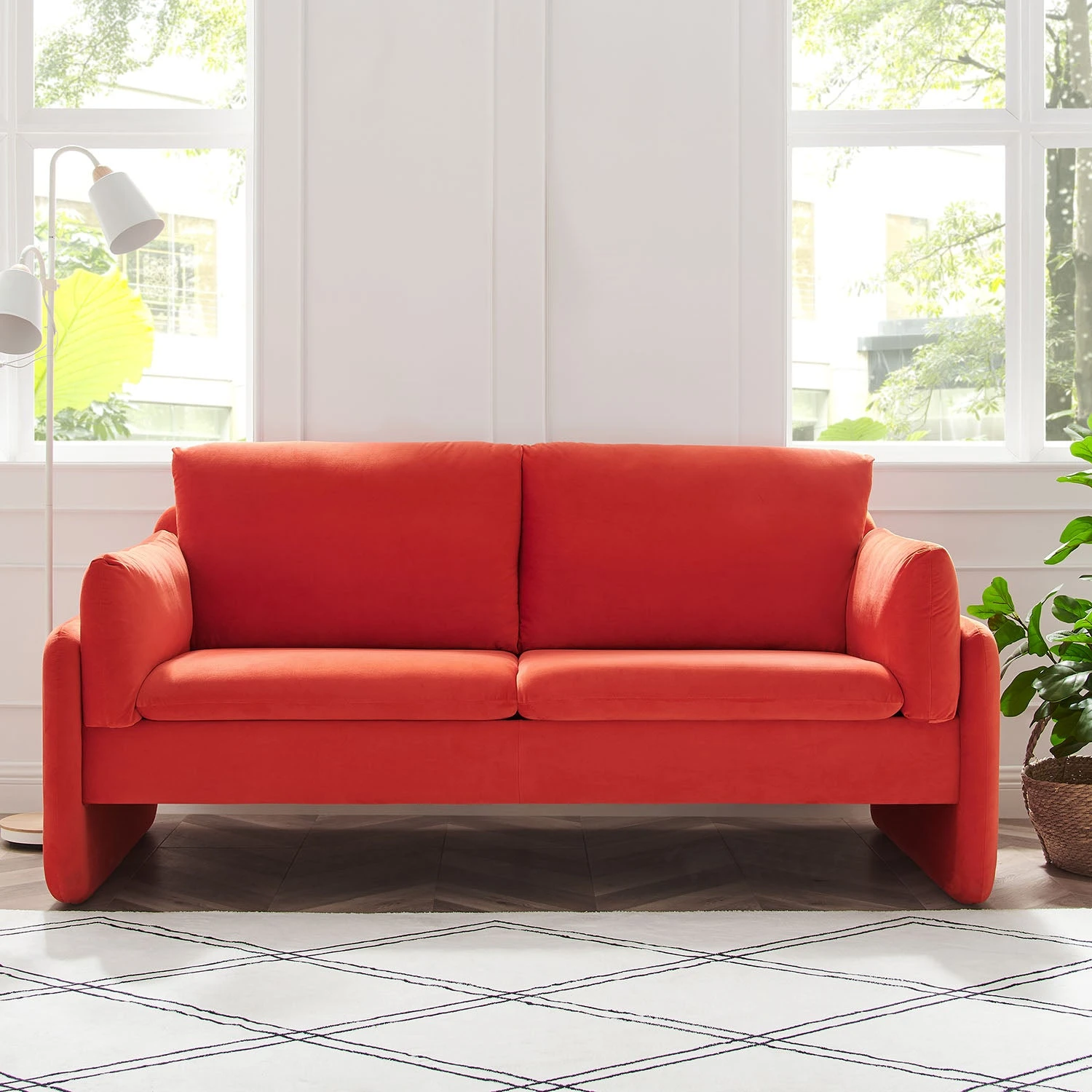 Clapham 2-Seater Flaming Orange Velvet Fabric Sofa 3 Clapham 2-Seater Flaming Orange Velvet Fabric Sofa