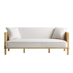 Pienza Cane Sofa Bed, Beige Woven Fabric With Natural Frame -FINZ Furniture Shop LWSF 760 BEIGEFAB NAT WB1