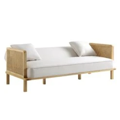 Pienza Cane Sofa Bed, Beige Woven Fabric With Natural Frame -FINZ Furniture Shop LWSF 760 BEIGEFAB NAT WB3